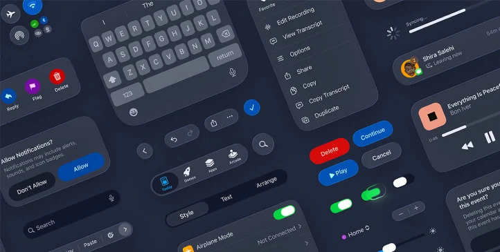 Apple desktop design system components laid out as a reference sheet