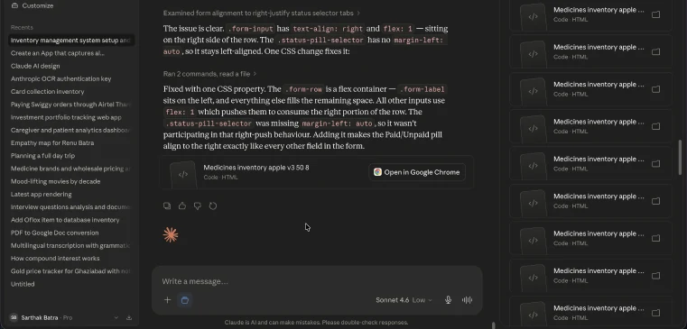 Claude conversation listing product usecases and app feature prompts