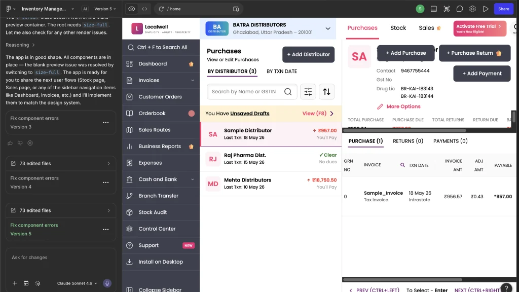 Figma Make's prototype output for the distributor screen