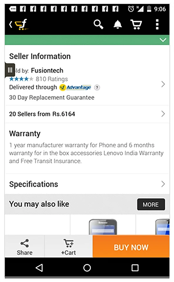 The old Flipkart product page: the seller information section