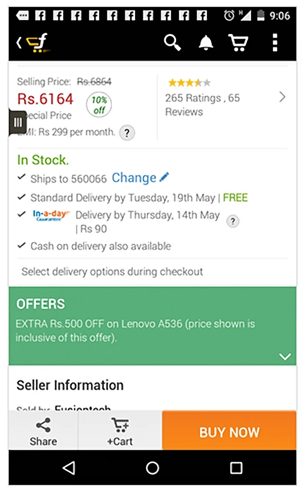 The old Flipkart product page: the pricing, delivery and offers block