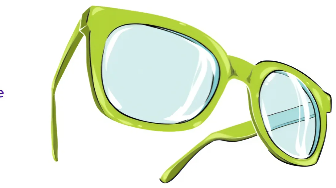 A pair of lime-green spectacles, drawn in the brand's illustration style