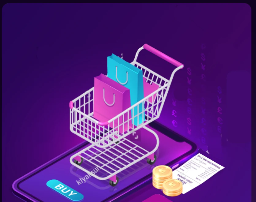 3D illustration of a shopping cart with bags on a smartphone, representing e-commerce checkout