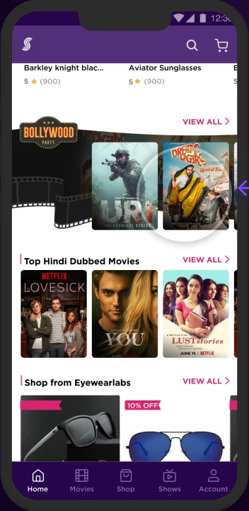 SugarBox homepage highlighting multiple OTT content rails competing for space
