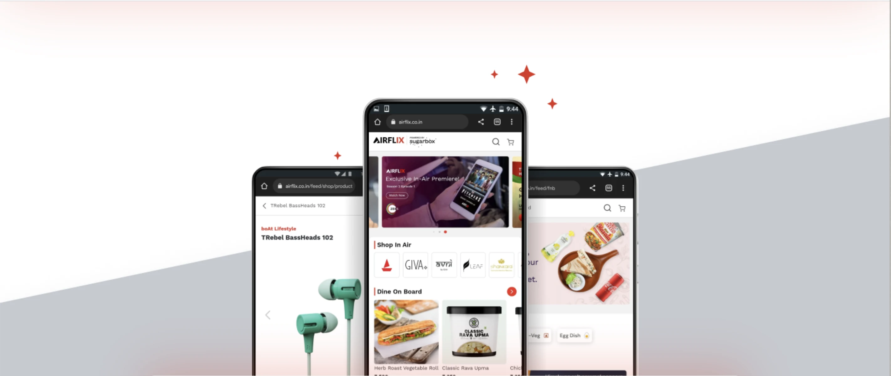 AIRFLIX by SugarBox app screens shown on phones