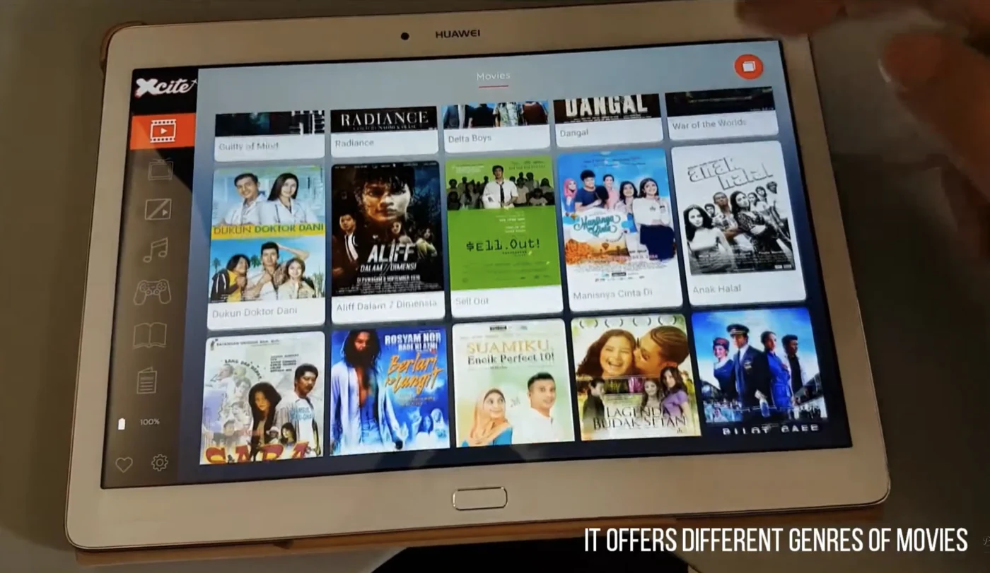 AIRFLIX movie catalog shown on an in-flight tablet