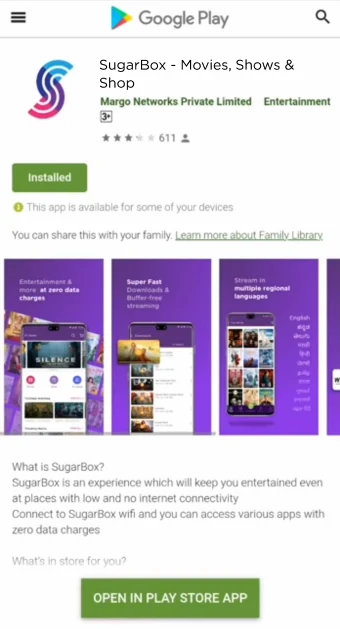 Play Store listing for the SugarBox app