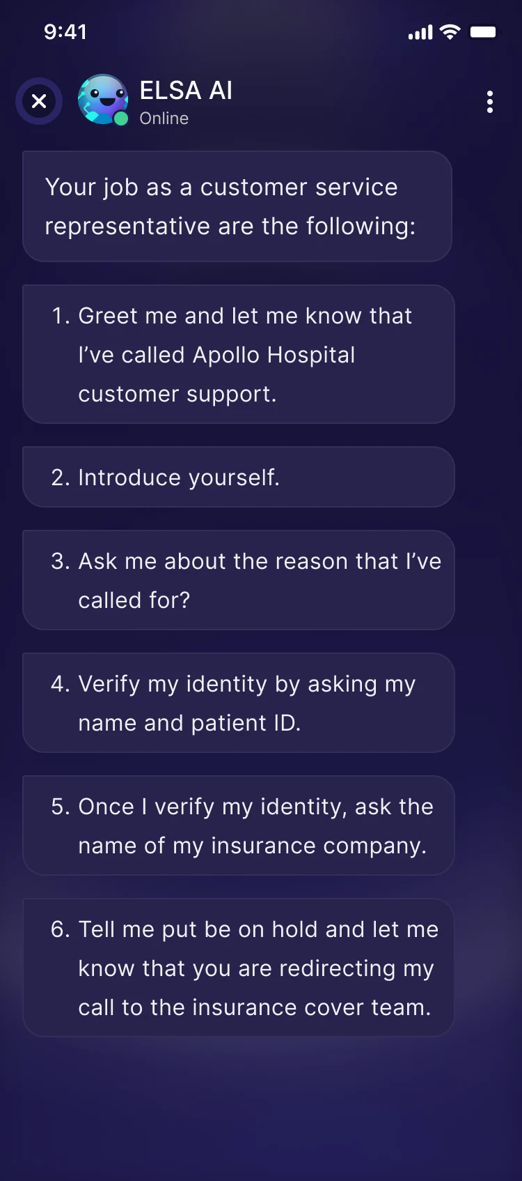 Six scenario tasks