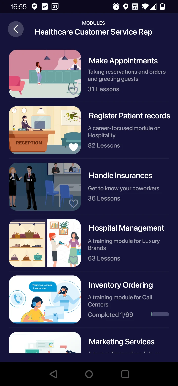 Healthcare customer service modules