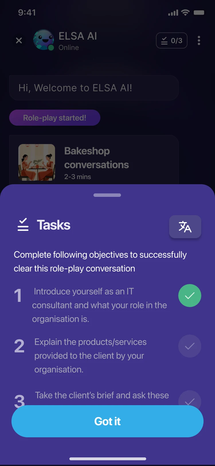 Tasks sheet