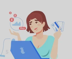 Illustration of a young shopper buying online on a laptop