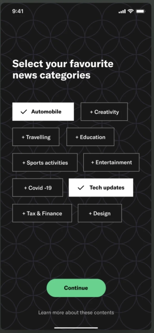 Concept: interest picker for choosing favourite categories