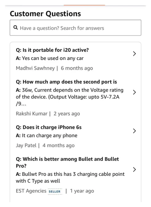 Customer questions and answers on a product page